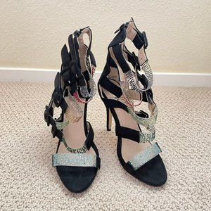 FSJ Size 6 Glitter Black Suede High Heel Shoes